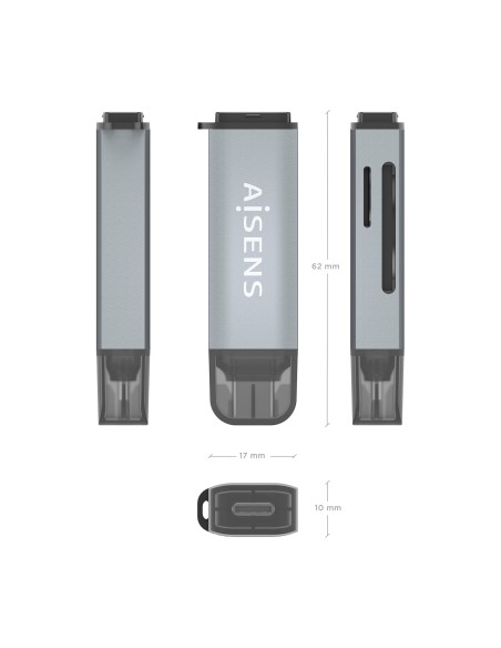 AISENS Lector De Tarjetas SD, Micro SD, MMC, Rs-MMC, MMC Micro, USB-C, Gris