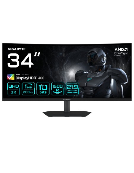 GIGABYTE G34WQC2 Monitor Gaming Curvo 34” WQHD - 3440 x 1440, 1500R, 200Hz, 1ms, 450 cd m², AMD FreeSync Premium, DisplayHDR
