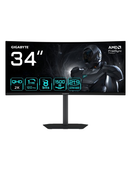 GIGABYTE GS34WQCA Monitor Gaming Curvo 34" WQHD – 3440 x 1440, 1500R, 120Hz, 1ms, 300 cd m², FreeSync Premium, HDR Ready, HDMI