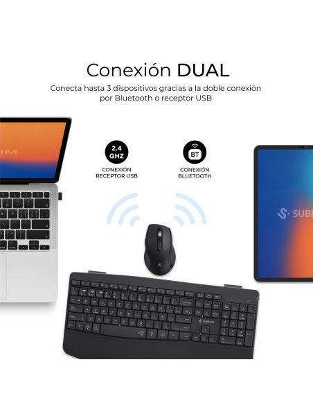 SUBBLIM Teclado con ratón COMBO DUAL OFFICE PROWAVE BLACK