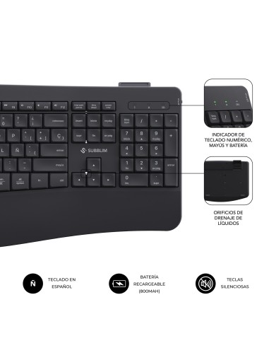 SUBBLIM Teclado con ratón COMBO DUAL OFFICE PROWAVE BLACK