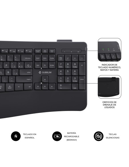 SUBBLIM Teclado con ratón COMBO DUAL OFFICE PROWAVE BLACK