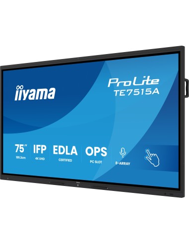 iiyama TE7515A-B1AG pantalla de señalización Panel plano interactivo 190,5 cm (75") Wifi 550 cd   m² 4K Ultra HD Negro Pantalla