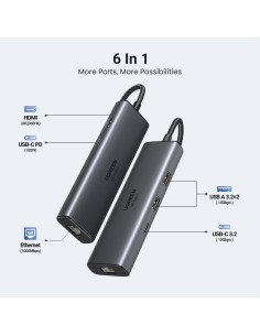 Ugreen REVODOK 6-IN-1 4K@60HZ HDMI ETH DOCK Acoplamiento Base Gris 2