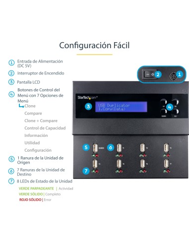 StarTech.com Clonador Autónomo 1 7 para Memorias USB - Copiador de Unidades de Memoria USB - Copia Sector por Sector de Sistema